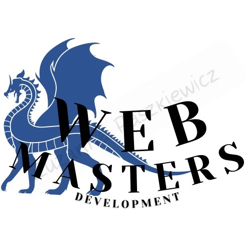 Smok o kolorze granatowym. Na środku smoka napis Web Masters Development.
